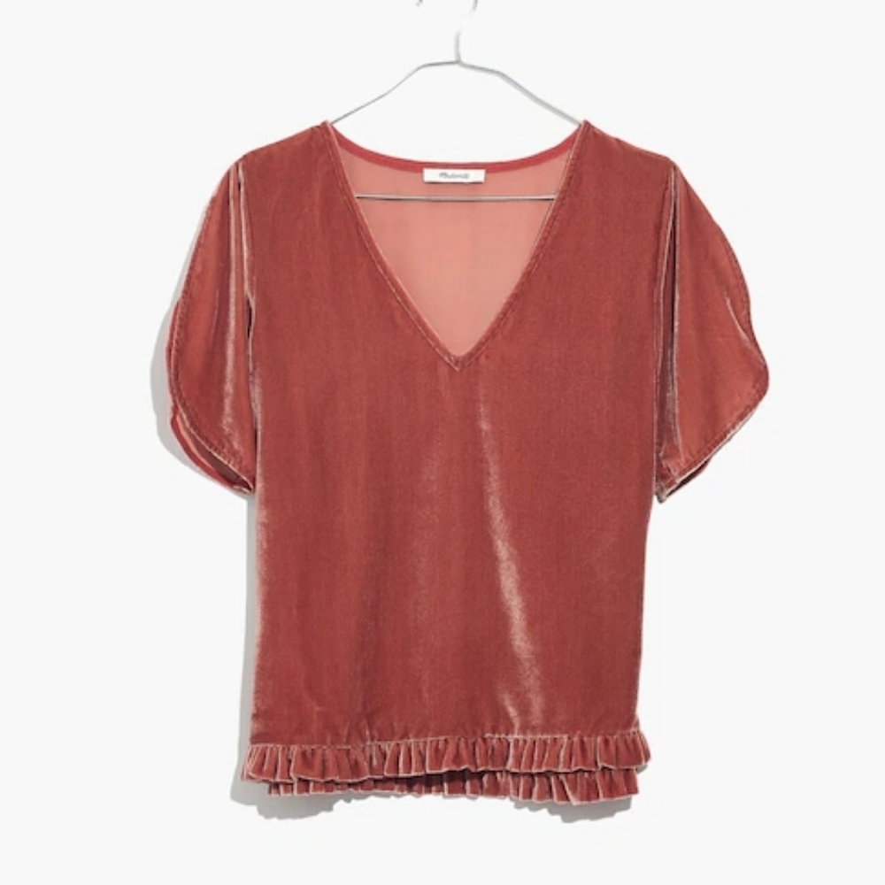 Madewell Velvet V-Neck Blouse | Pink | XS